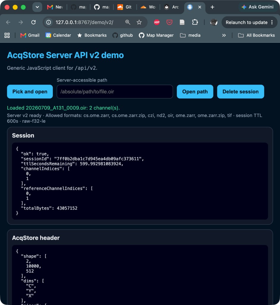 AcqStore Server demo page